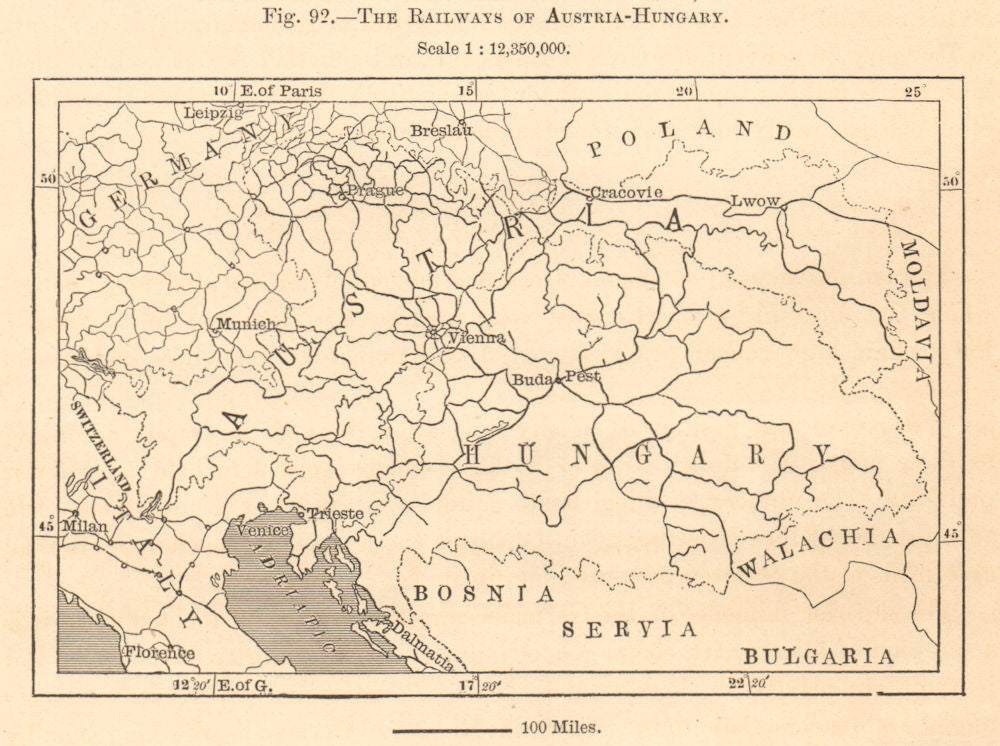 The Railways of Austria-Hungary. Sketch map 1885 old antique plan chart